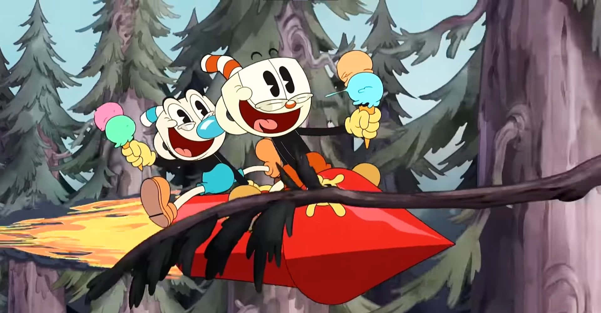Cuphead and Mugman explore Weirdly Hollow
