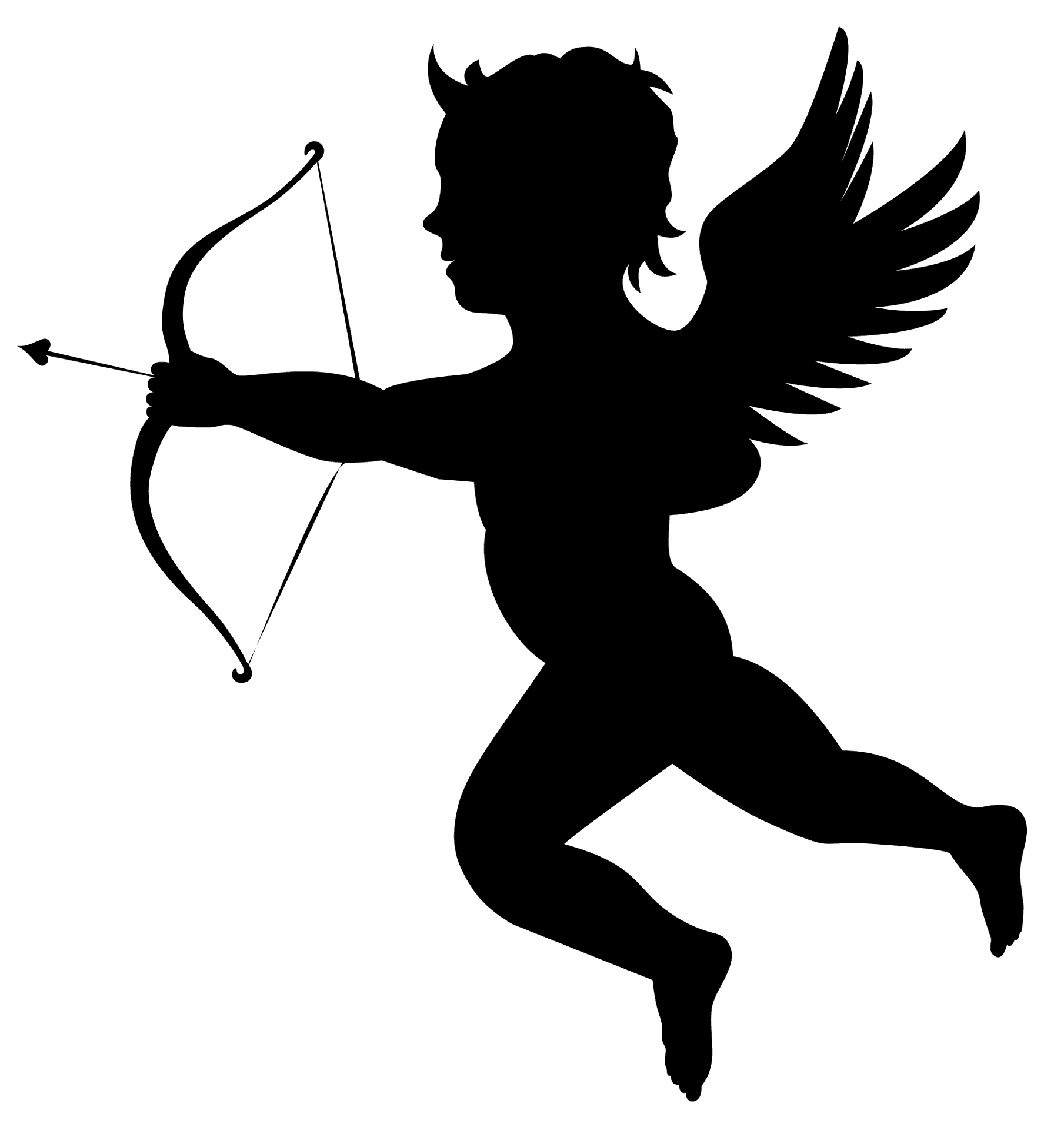 Cupid Silhouette Aiming Arrow PNG