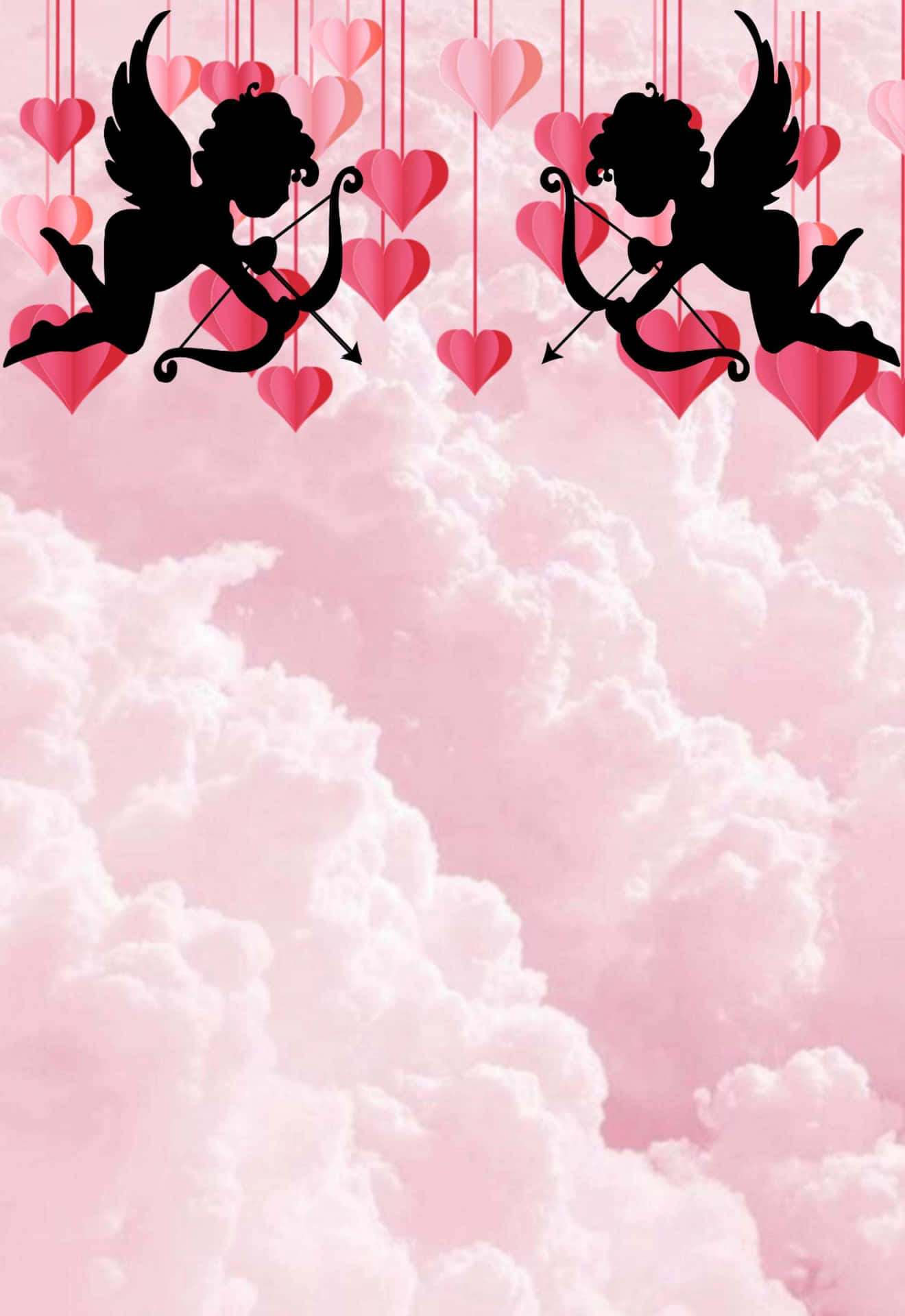 Cupid Silhouettes Clouds Hearts Background Wallpaper