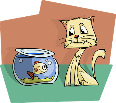 Curious Catand Fishbowl PNG