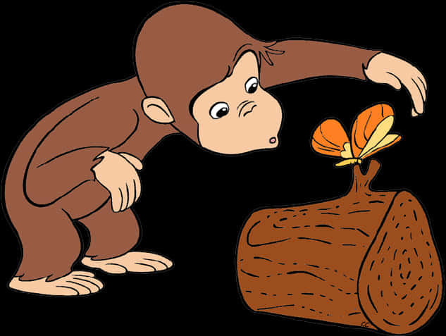 Curious George Discovering Butterfly PNG