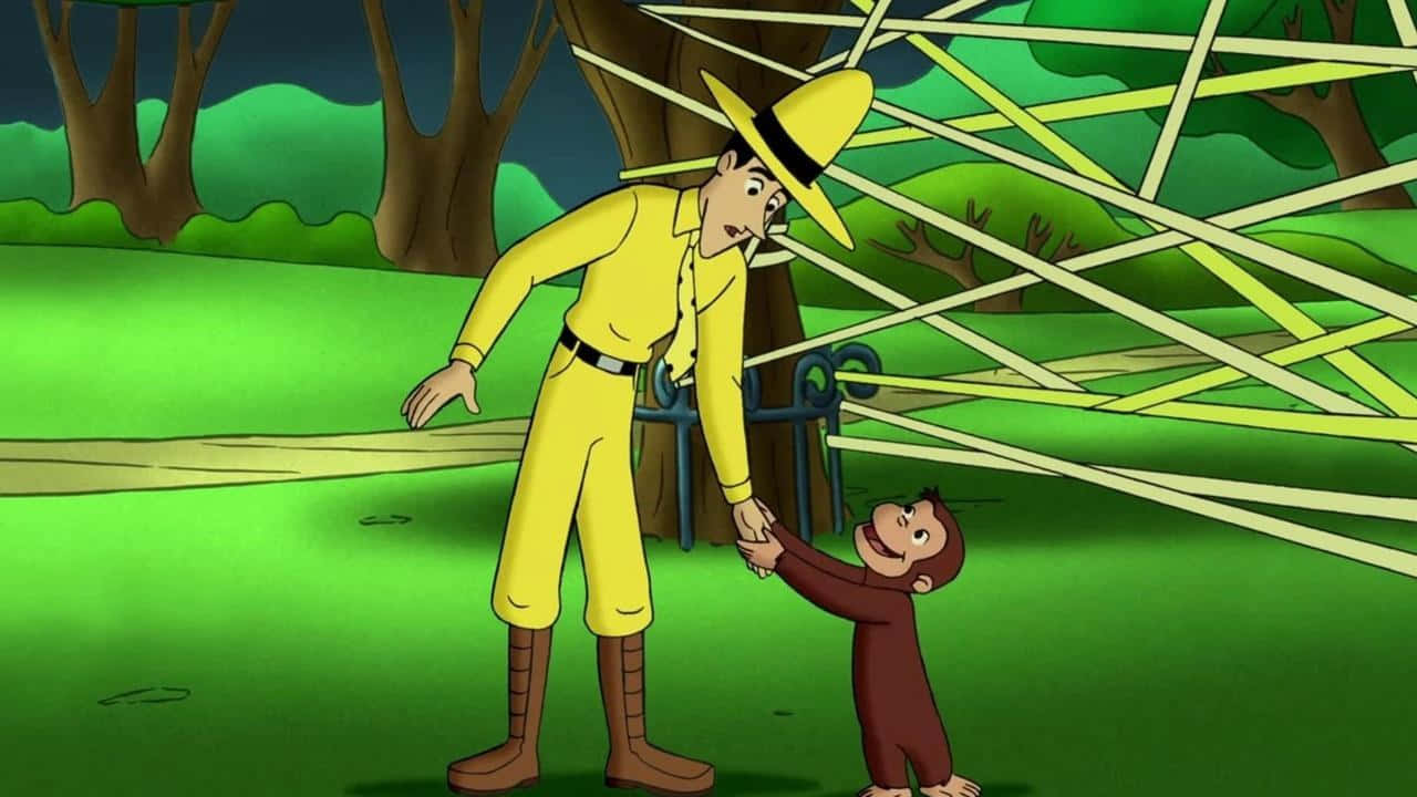 En tegnefilmfigur holder en børns hånd
