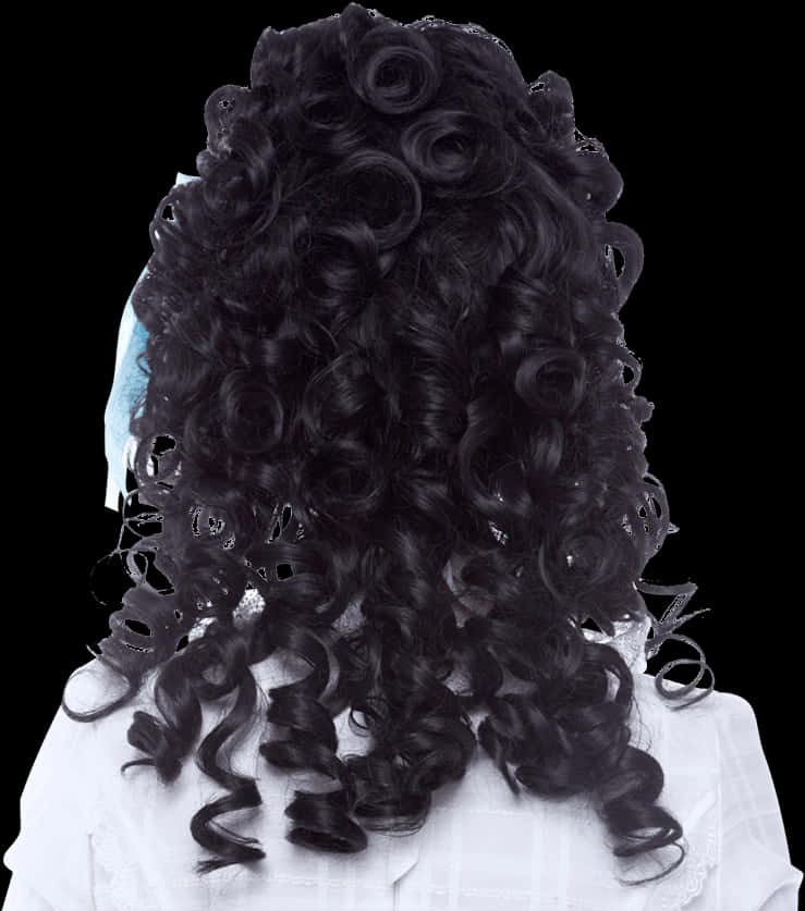 Curly Black Wig Back View PNG