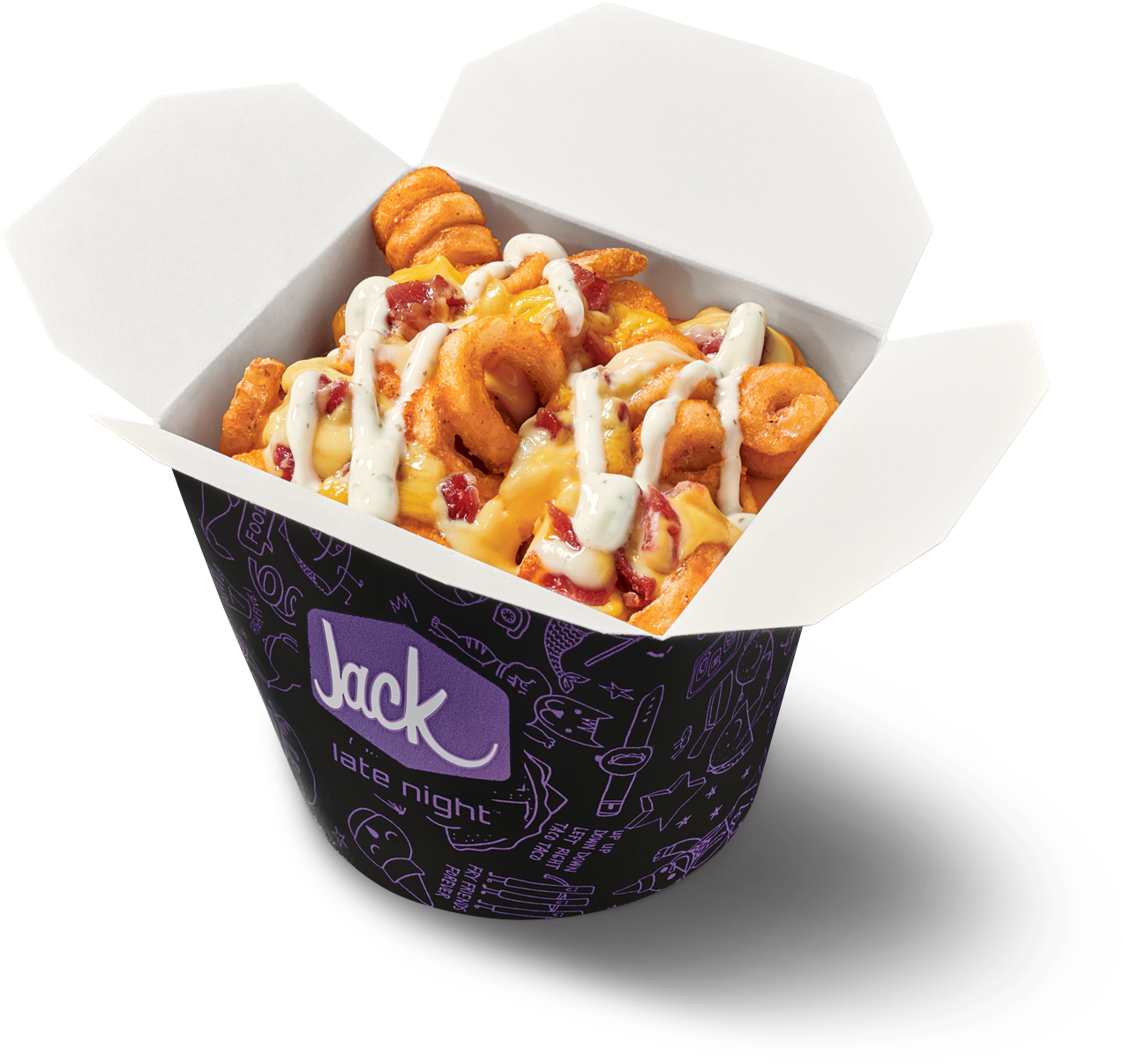 Curly Fries Cheese Bacon Container PNG