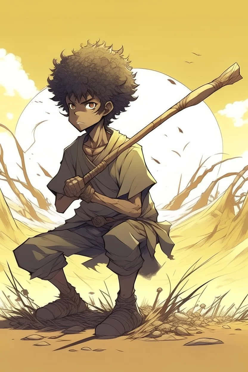 Curly Haired Boy With Staff Wallpaper