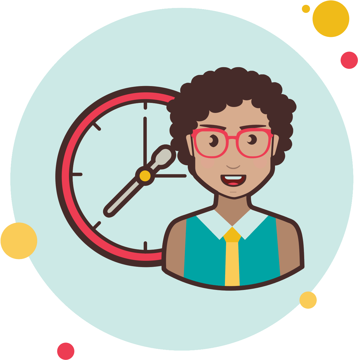 Curly Haired Cartoon Character Time Management PNG