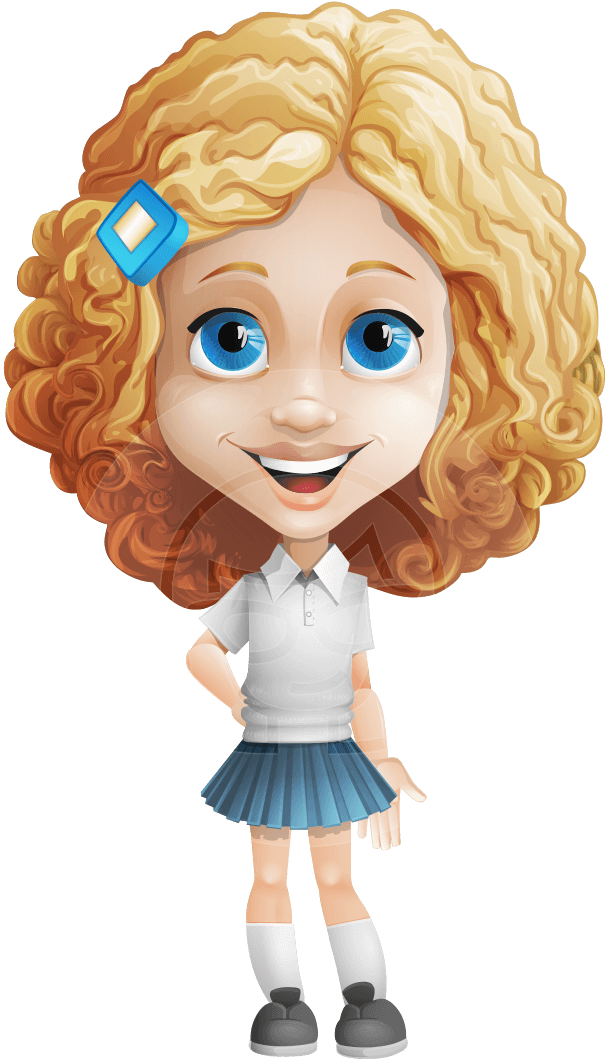 Curly Haired Cartoon Girl Smiling.png PNG
