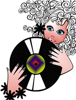 Curly Haired Woman Holding Vinyl Record PNG