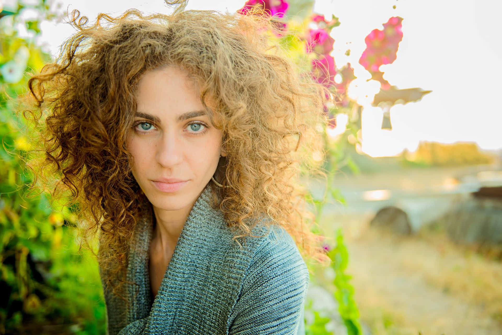 Curly Haired Woman Outdoor Portrait Wallpaper