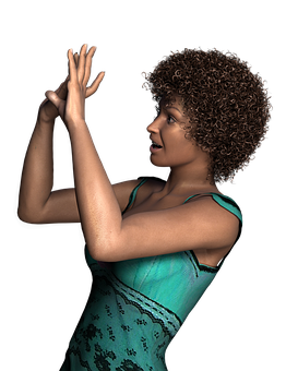 Curly Haired Womanin Blue Dress PNG