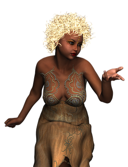 Curly Haired Womanin Tribal Attire PNG