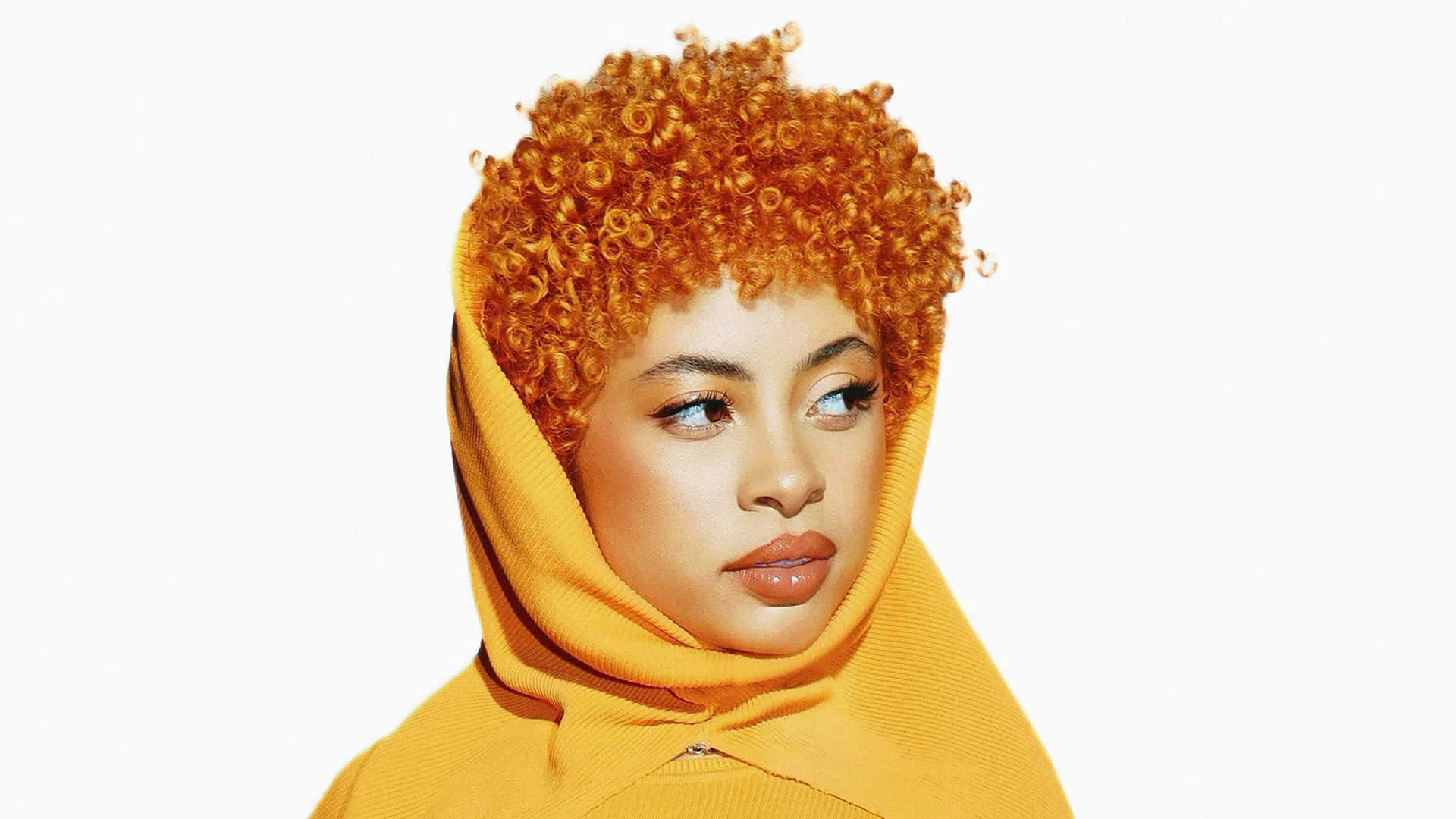 Curly Haired Womanin Yellow Hoodie Wallpaper