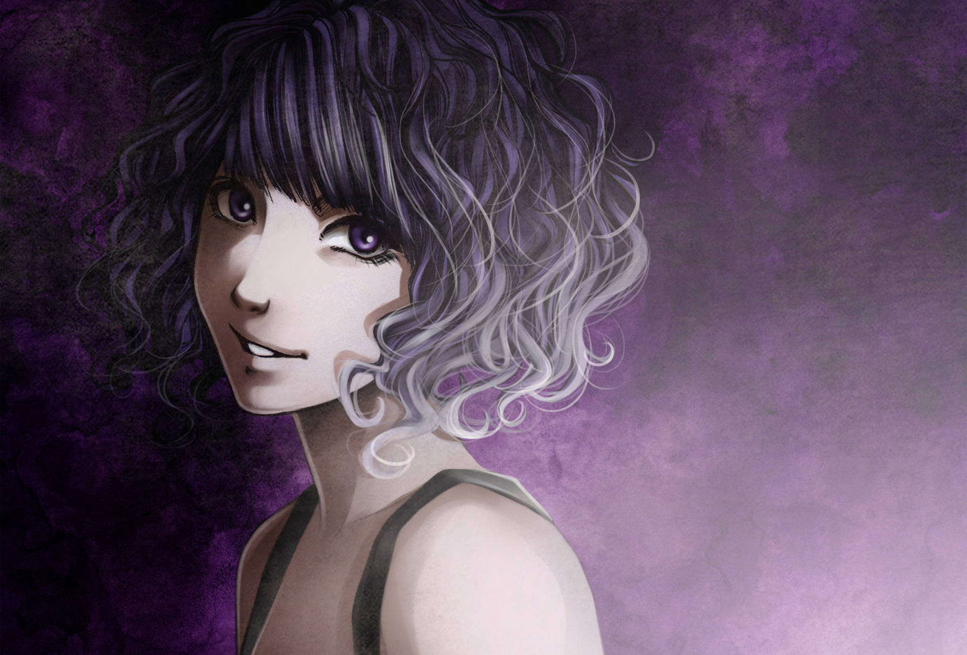 Download Curly Purple Girl Smile Wallpaper 