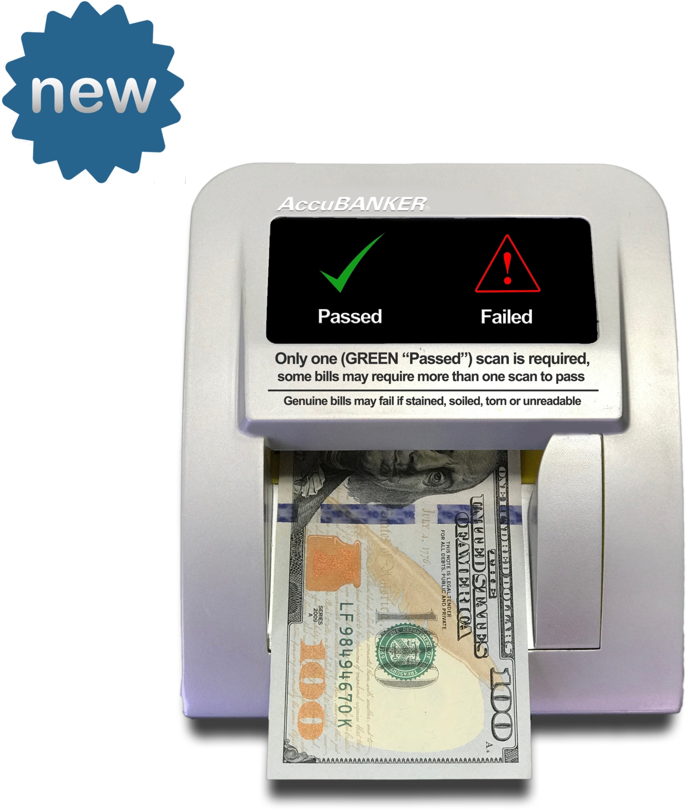 Currency Authentication Machine Displaying Passed100 Dollar Bill PNG