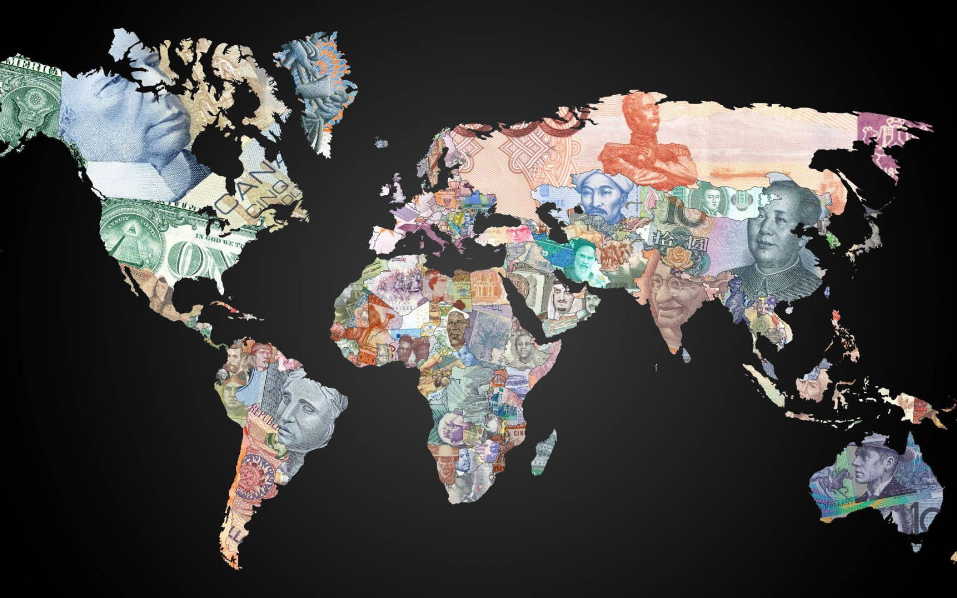Currency Collage World Map Wallpaper