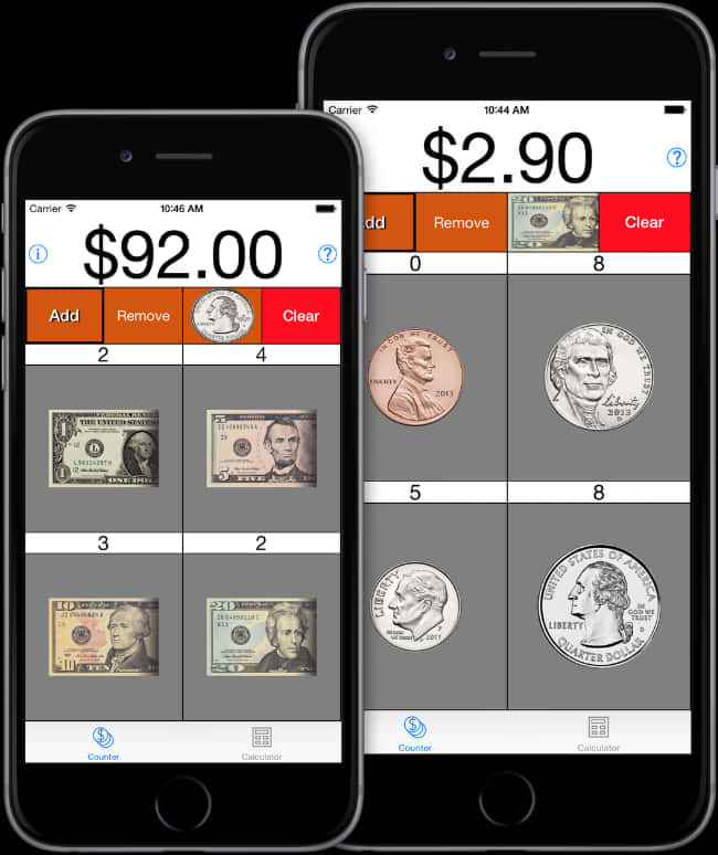 Currency Counting Mobile App Screenshots PNG