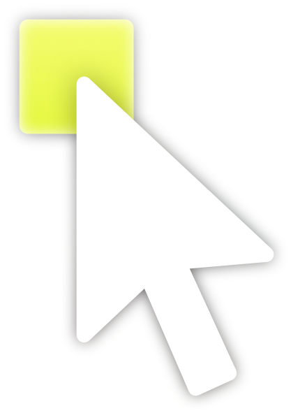 Cursor Pointer Icon PNG — A white computer mouse cursor icon clicks a glowing yellow square button with soft shadows.