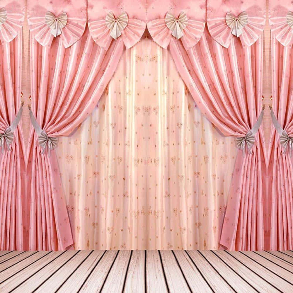 Pink Curtains With Bows On A Wooden Floor