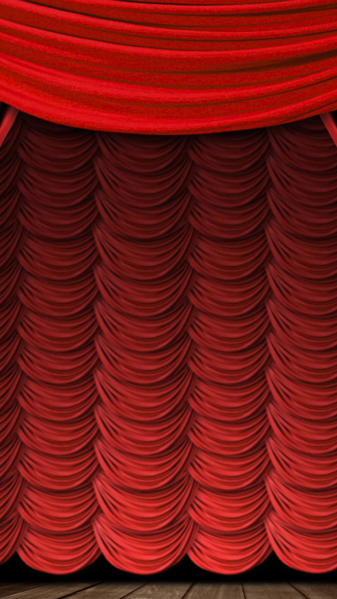 Red Curtain On Stage With Wooden Floor