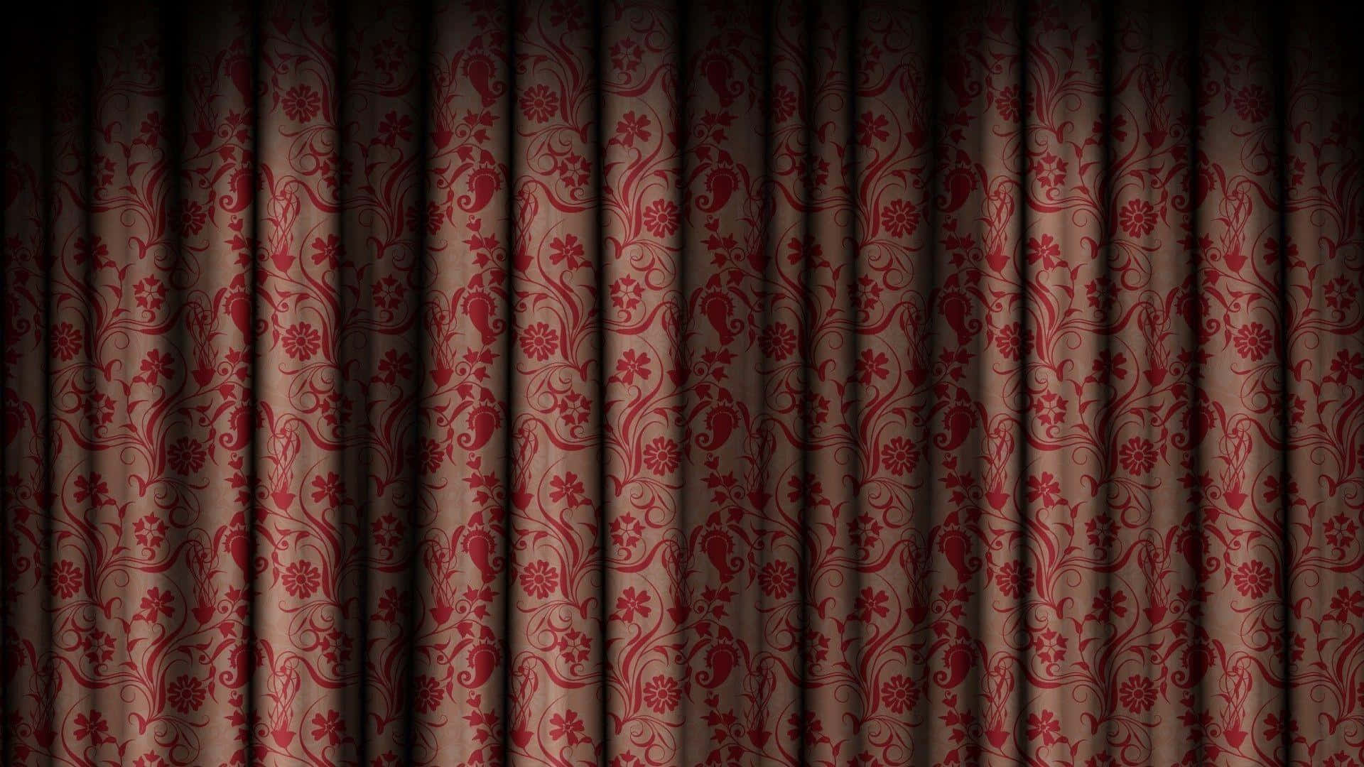 A Red And Brown Curtain With A Pattern