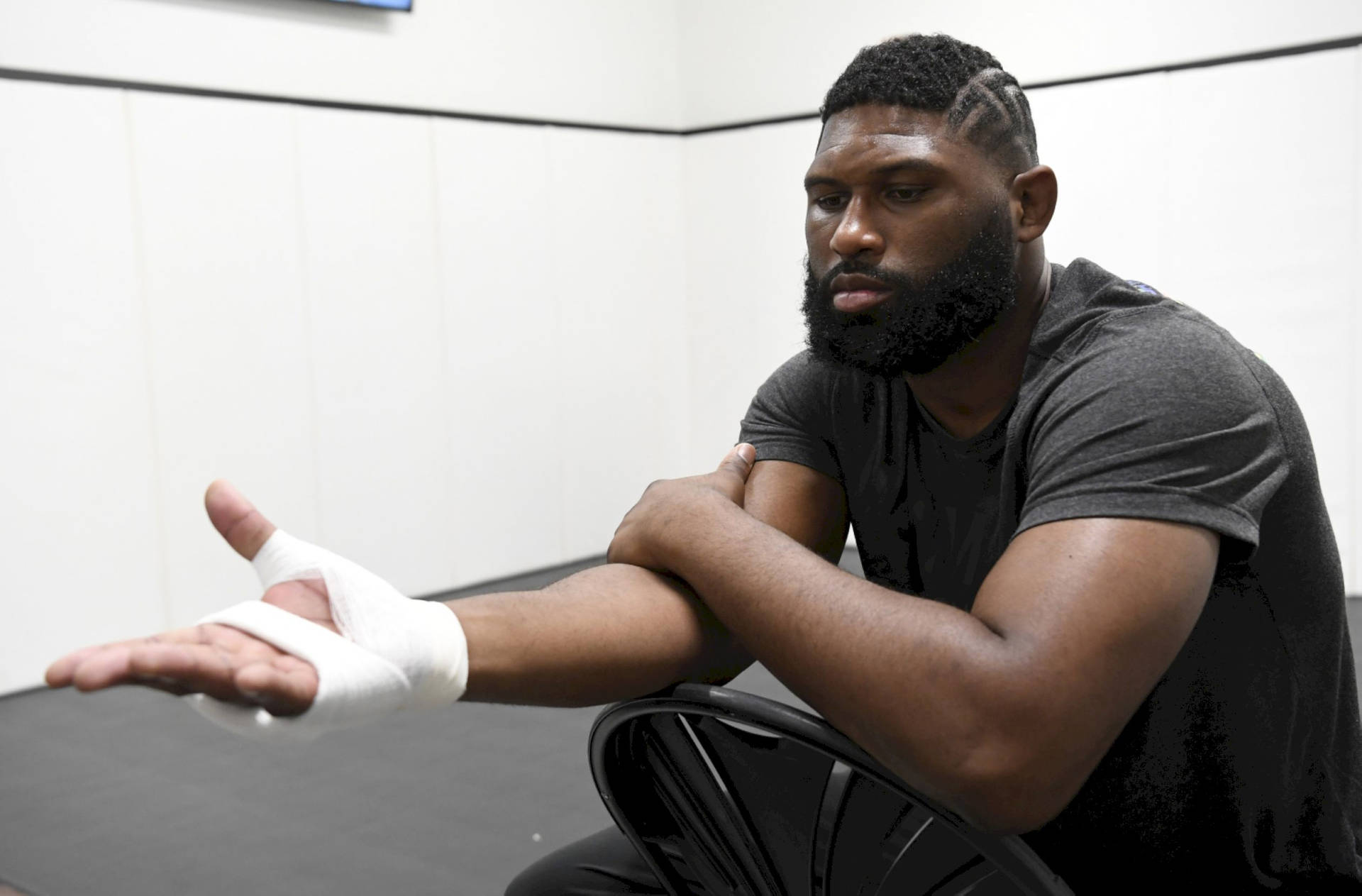 Curtis Blaydes Showing off Bandaged Hand Post-Fight Wallpaper