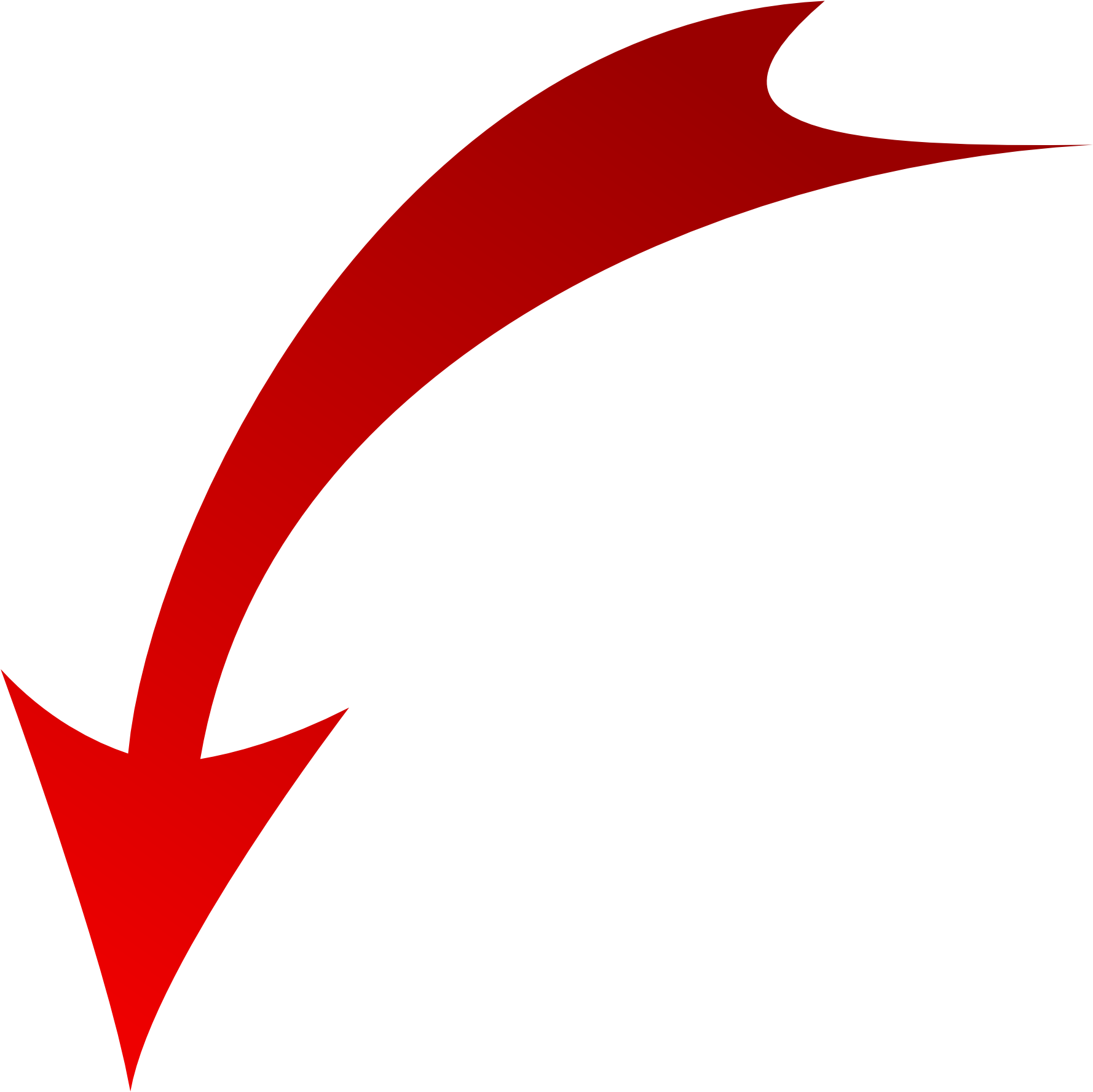 Curved Red Arrow Pointing Downward PNG