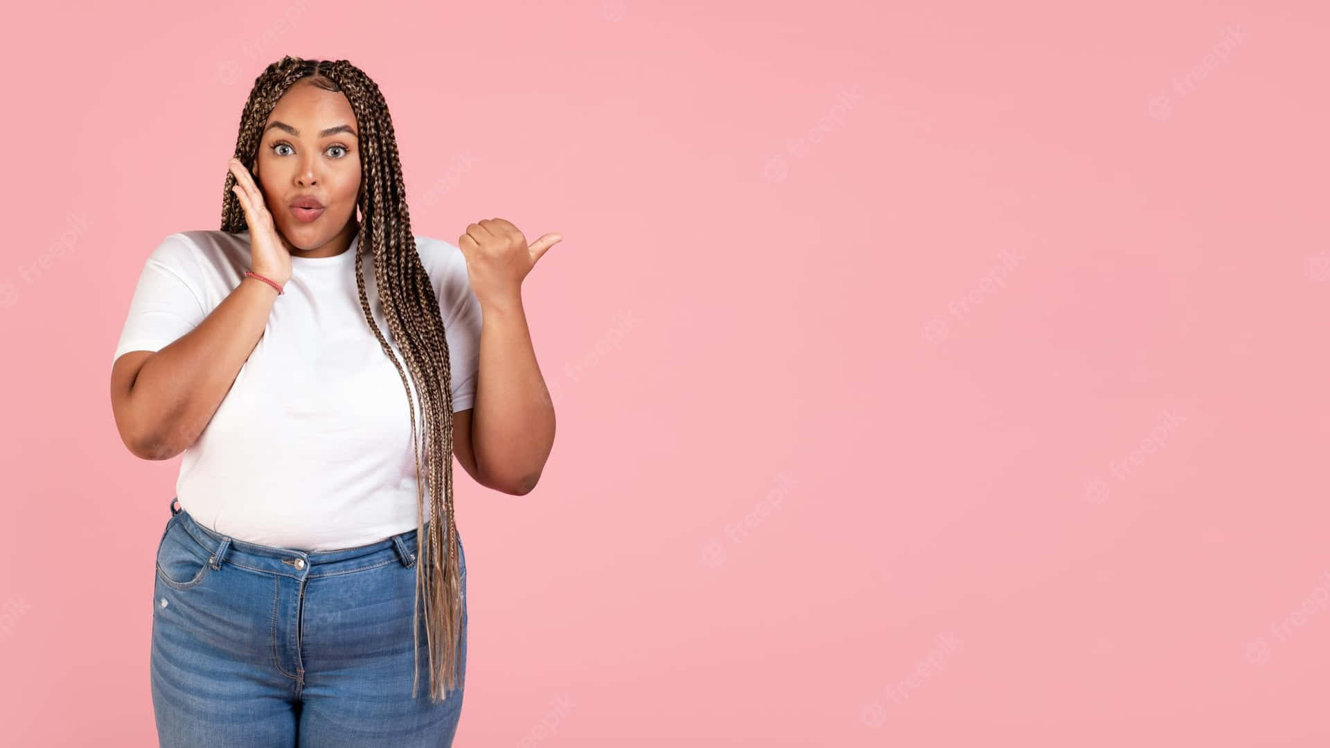 Curvy Woman Against Pink Wall Wallpaper