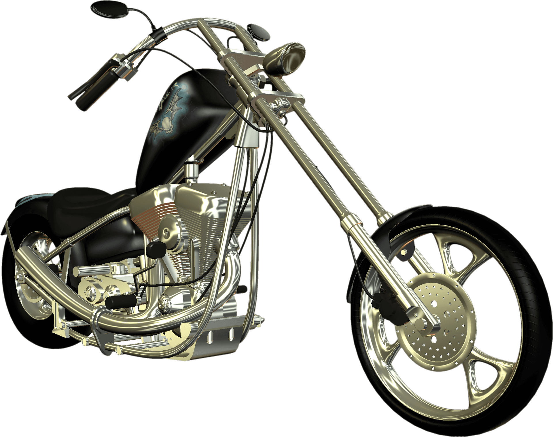 Custom Black Chopper Motorcycle PNG