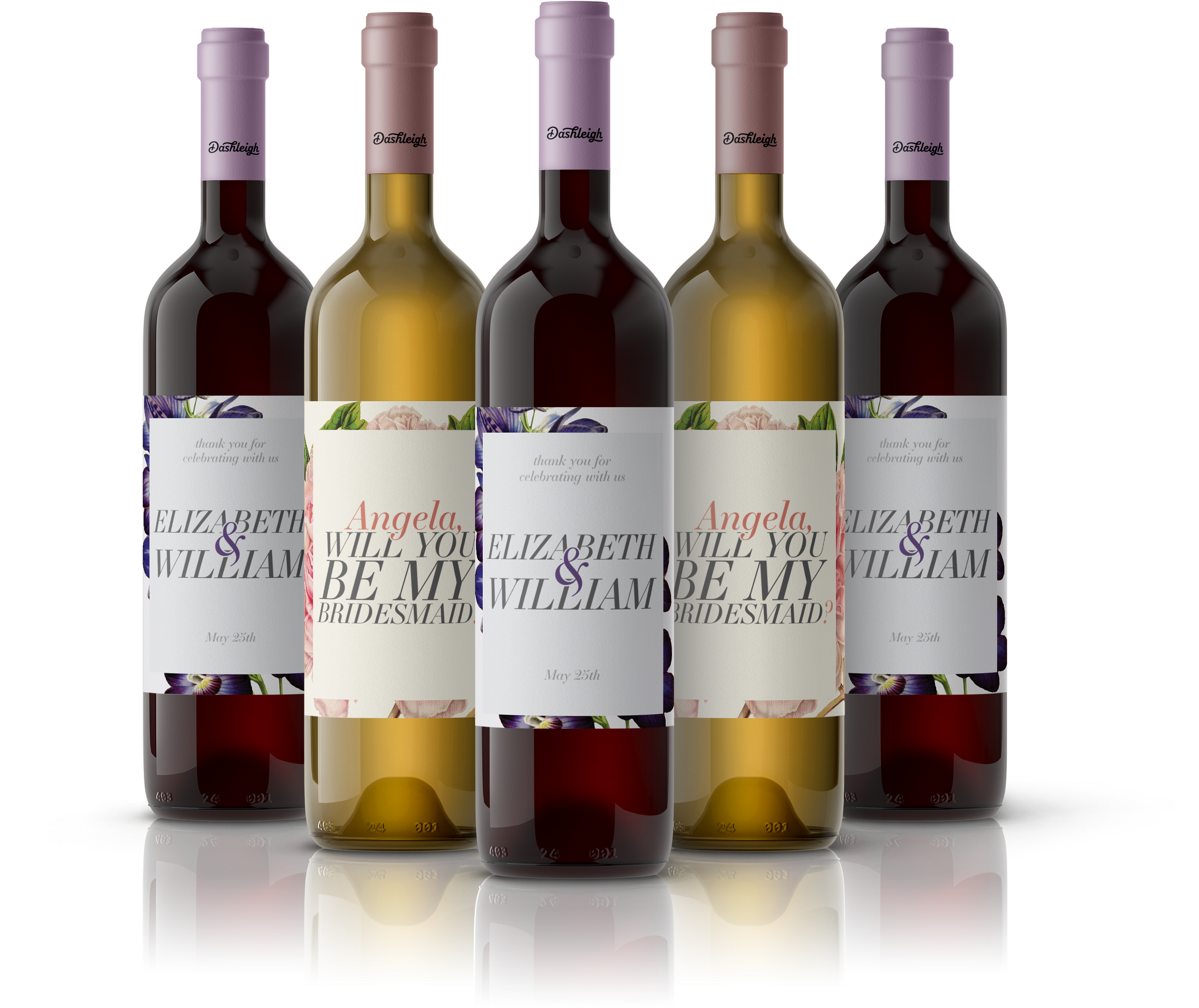 Custom Bridesmaid Wine Bottle Labels PNG