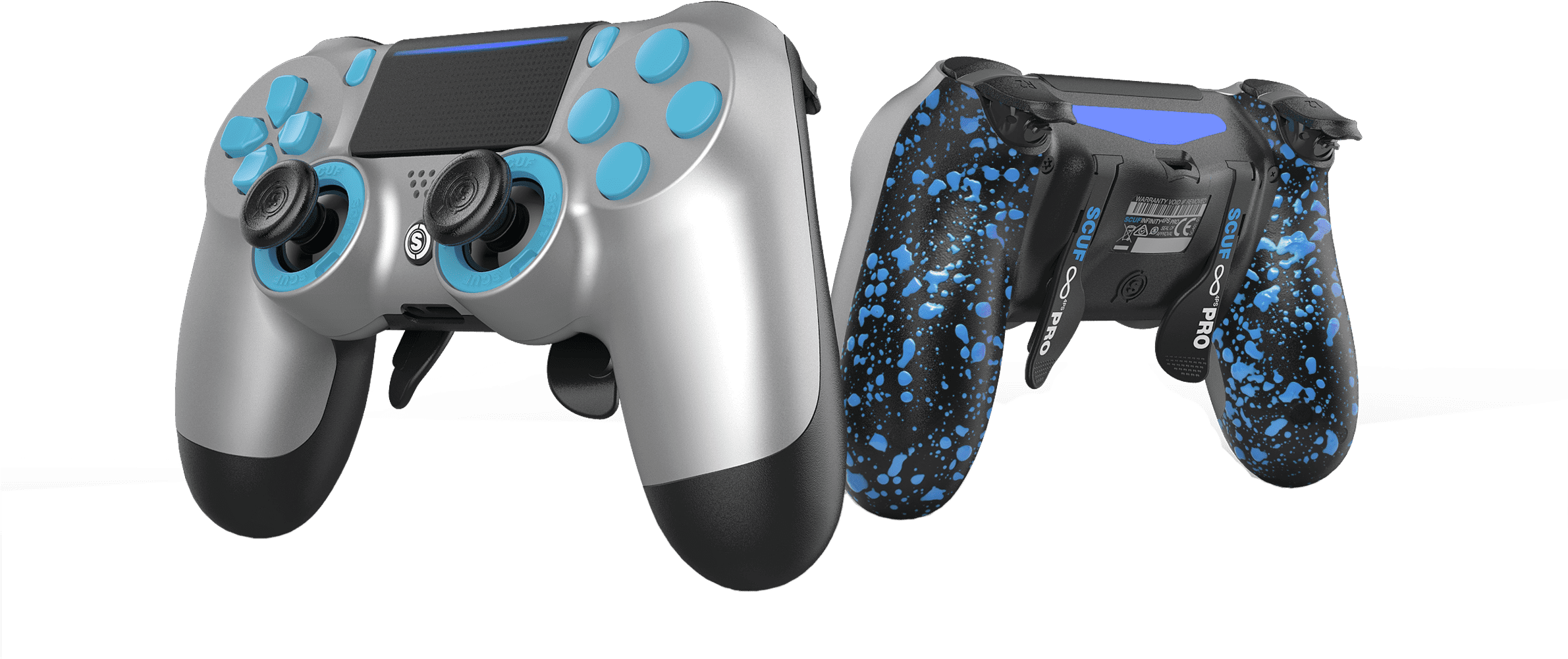 Custom Dual Shock4 Controllers Silver Blue Splatter PNG