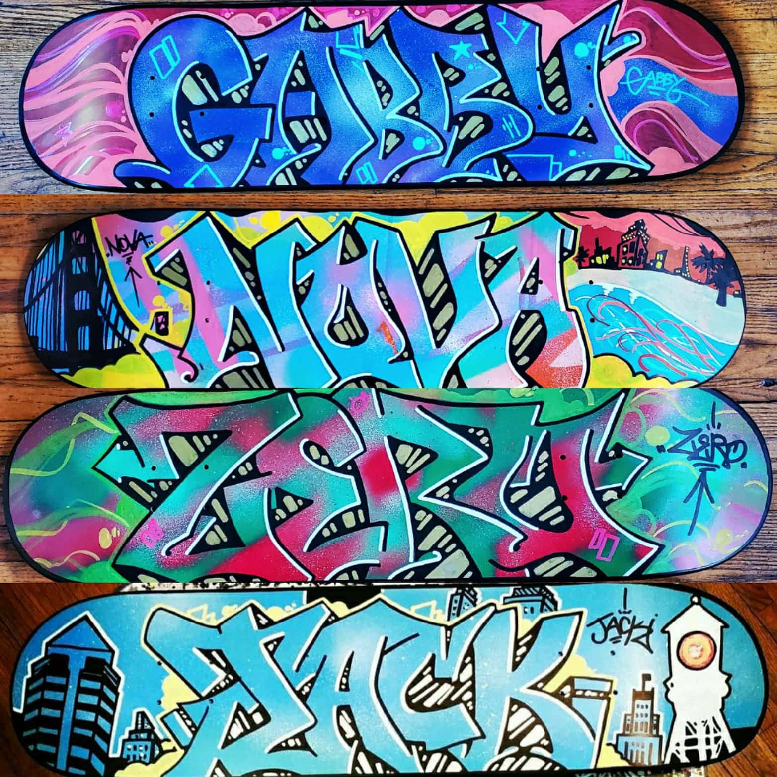 Egendefinerte Graffiti Skateboards Triptyk Bakgrunnsbildet