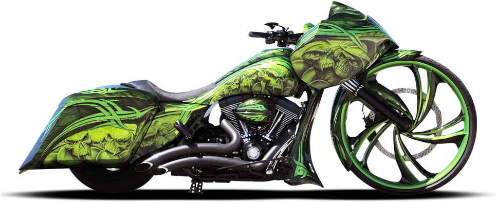 Custom Green Skull Themed Motorcycle PNG