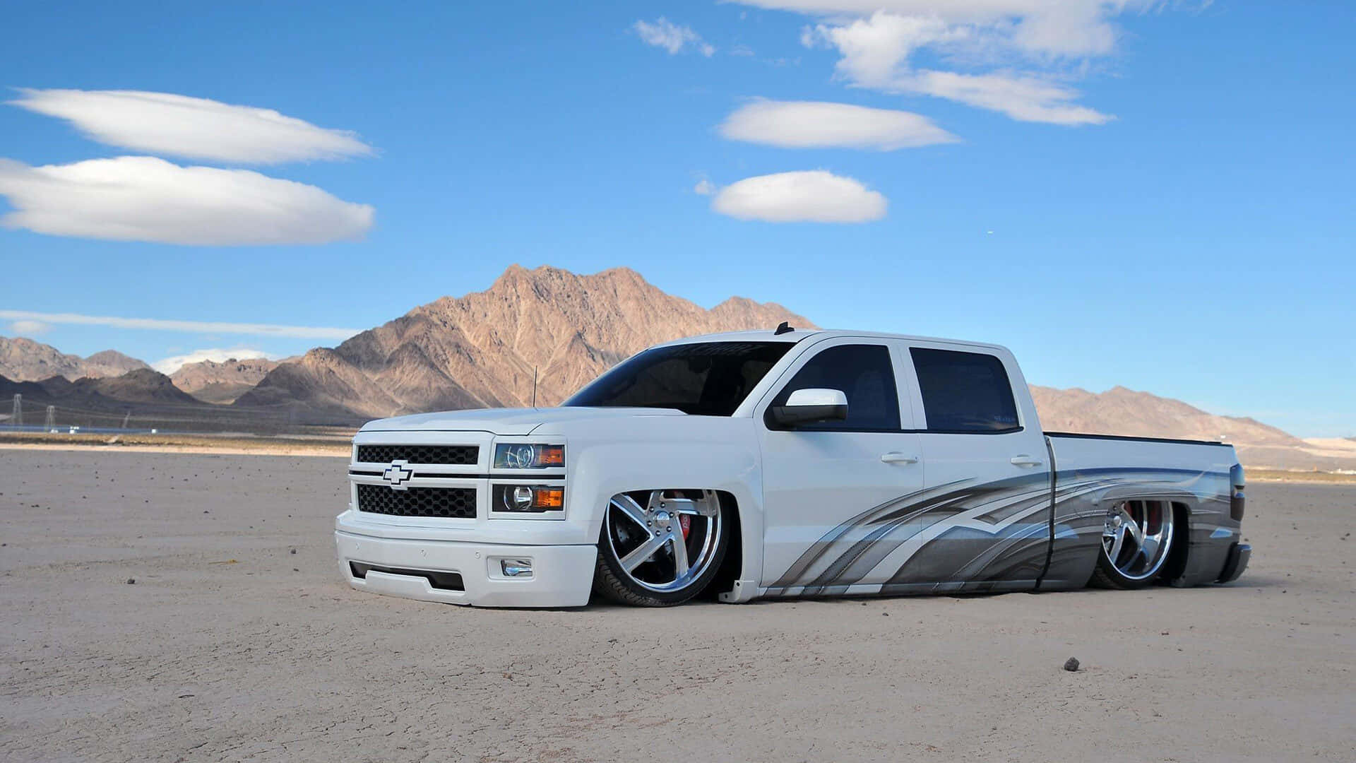 Custom Lowered Chevrolet Silverado Desert Backdrop.jpg Wallpaper