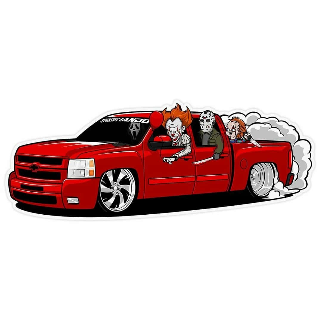 Custom Lowered Truckwith Horror Characters Sticker Wallpaper