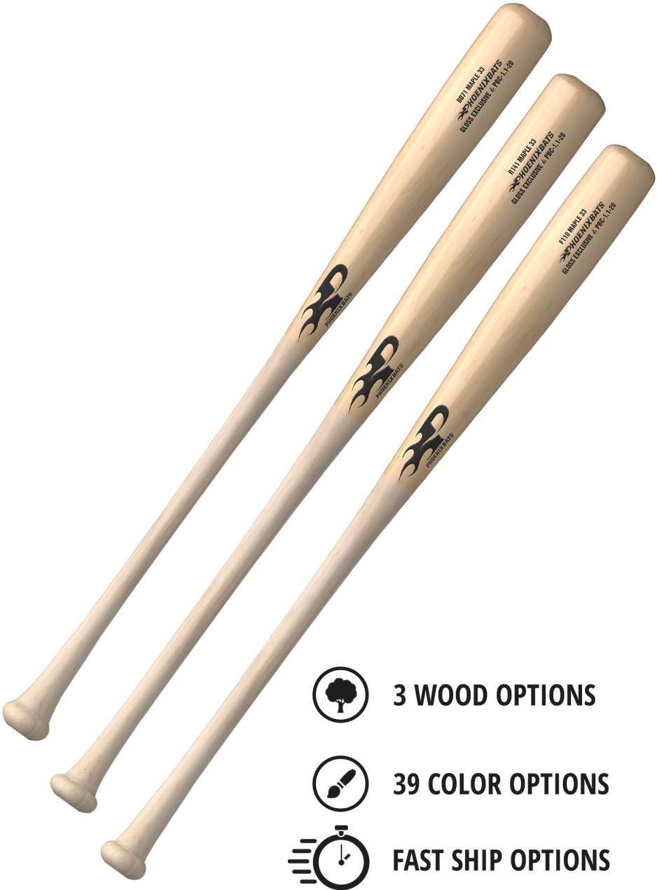 Custom Wooden Baseball Bats Options PNG
