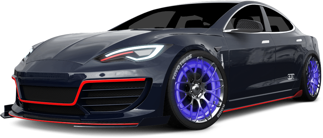 Customized Black Sports Carwith Blue Wheels PNG
