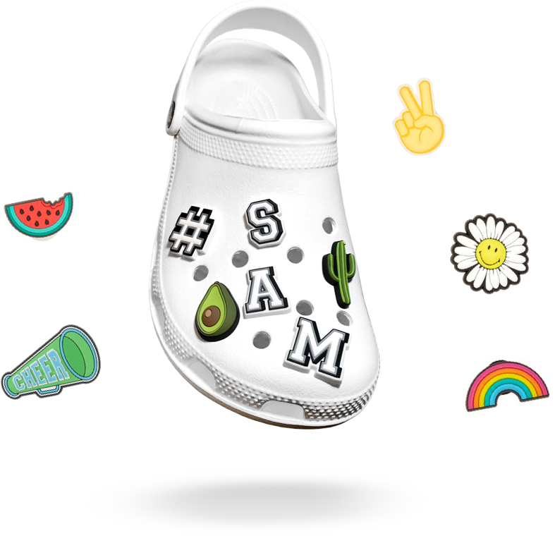 Customized White Crocwith Jibbitz Charms PNG