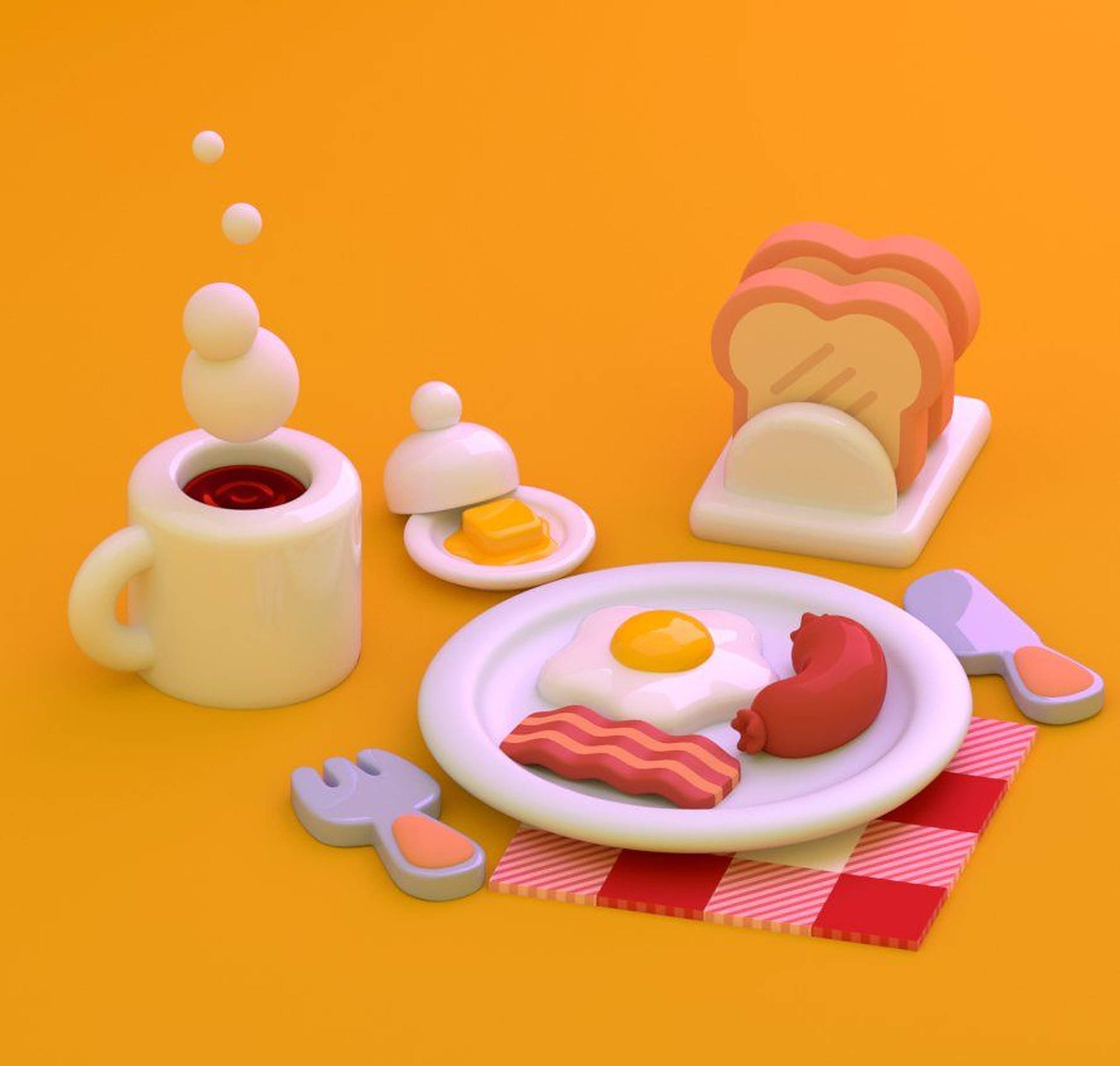 Cute 3D Breakfast Wallpaper