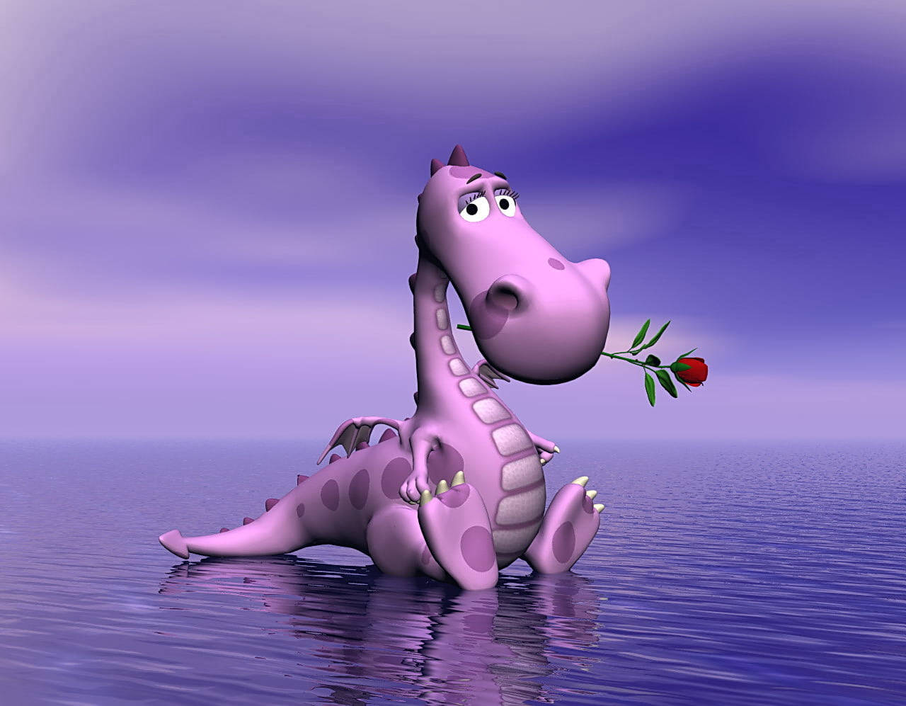 Cute 3d Dragon With A Rose Wallpaper