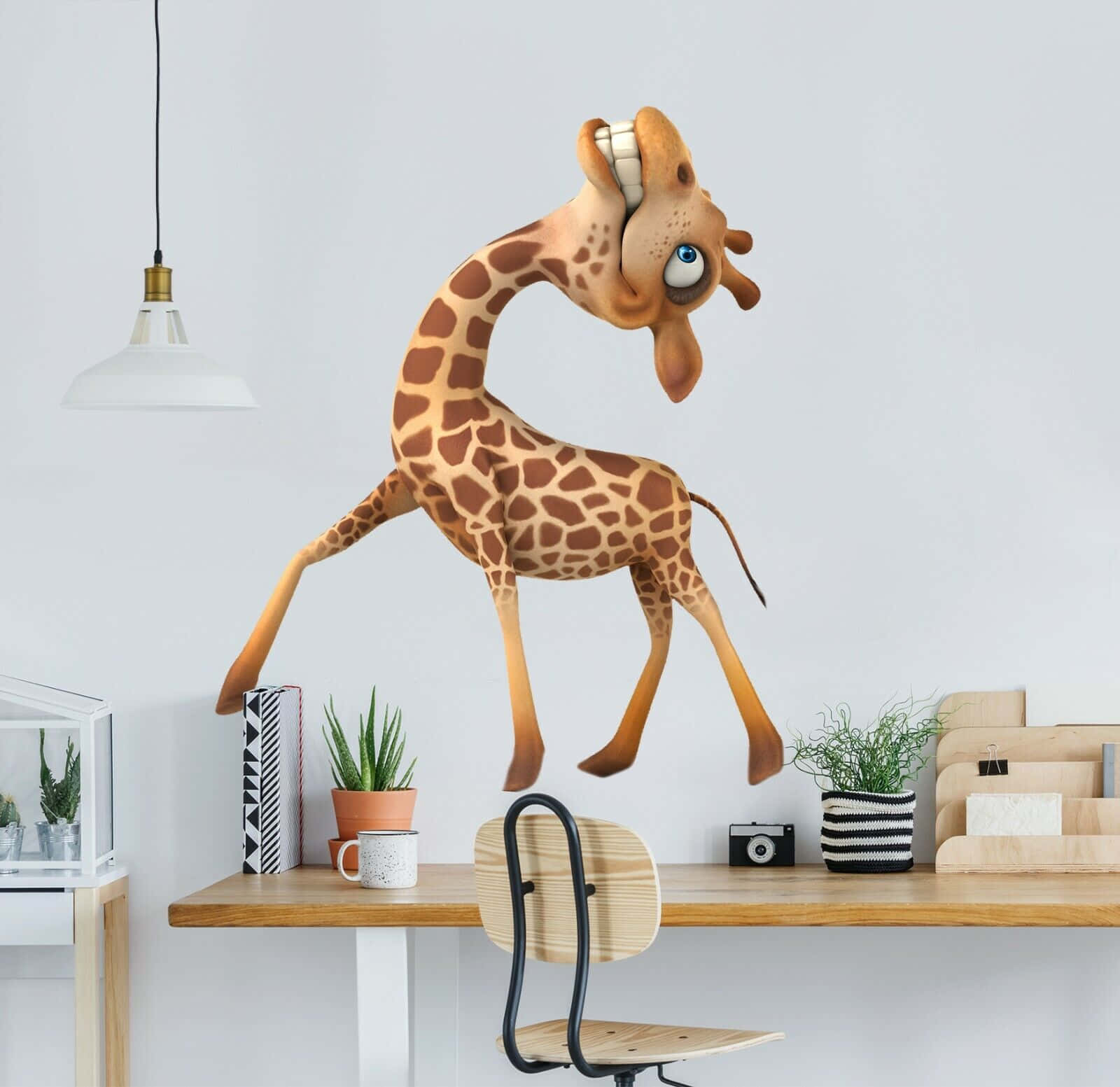 Cute 3D Giraffe On Aesthetic Study Room Wallpaper