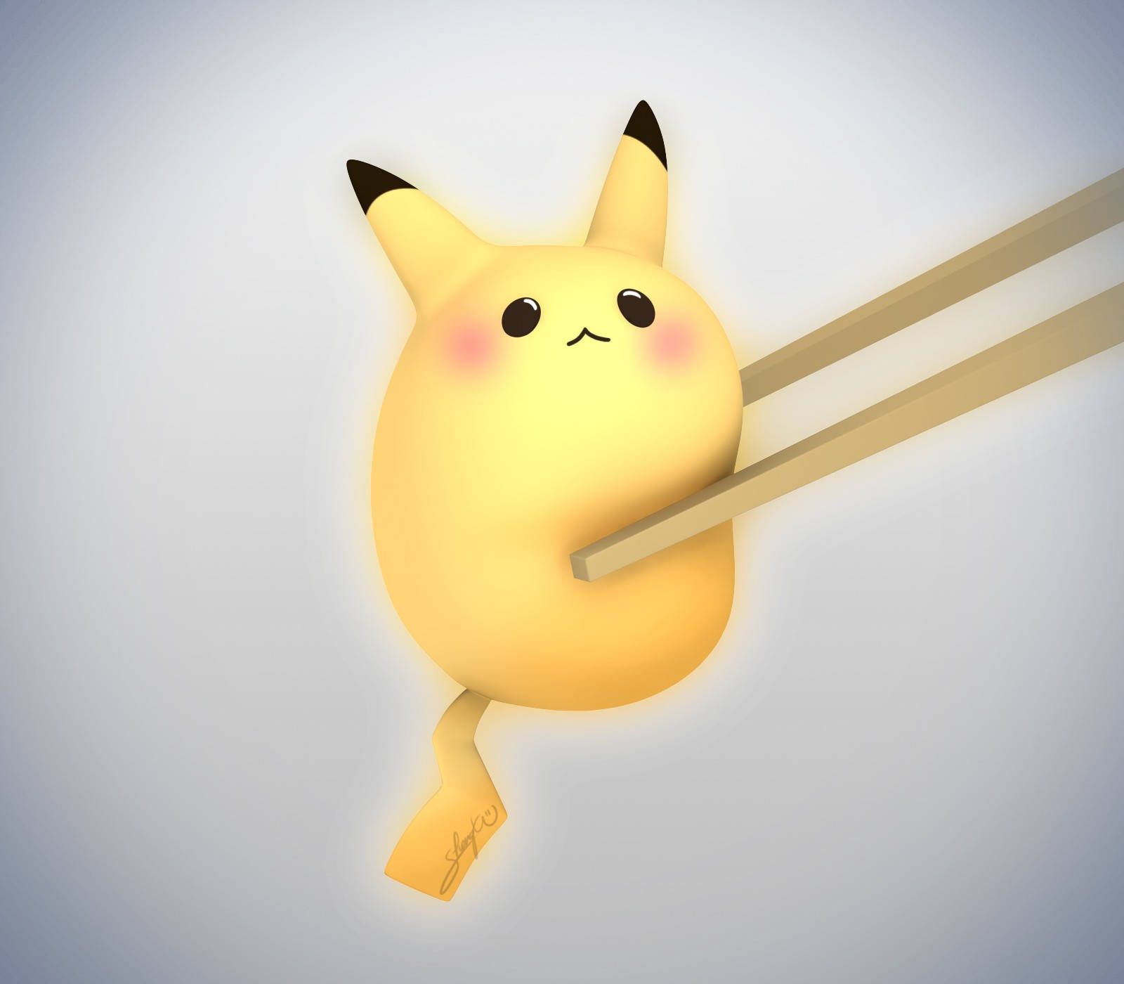 Cute 3d Phone Pikachu On Chopsticks Wallpaper