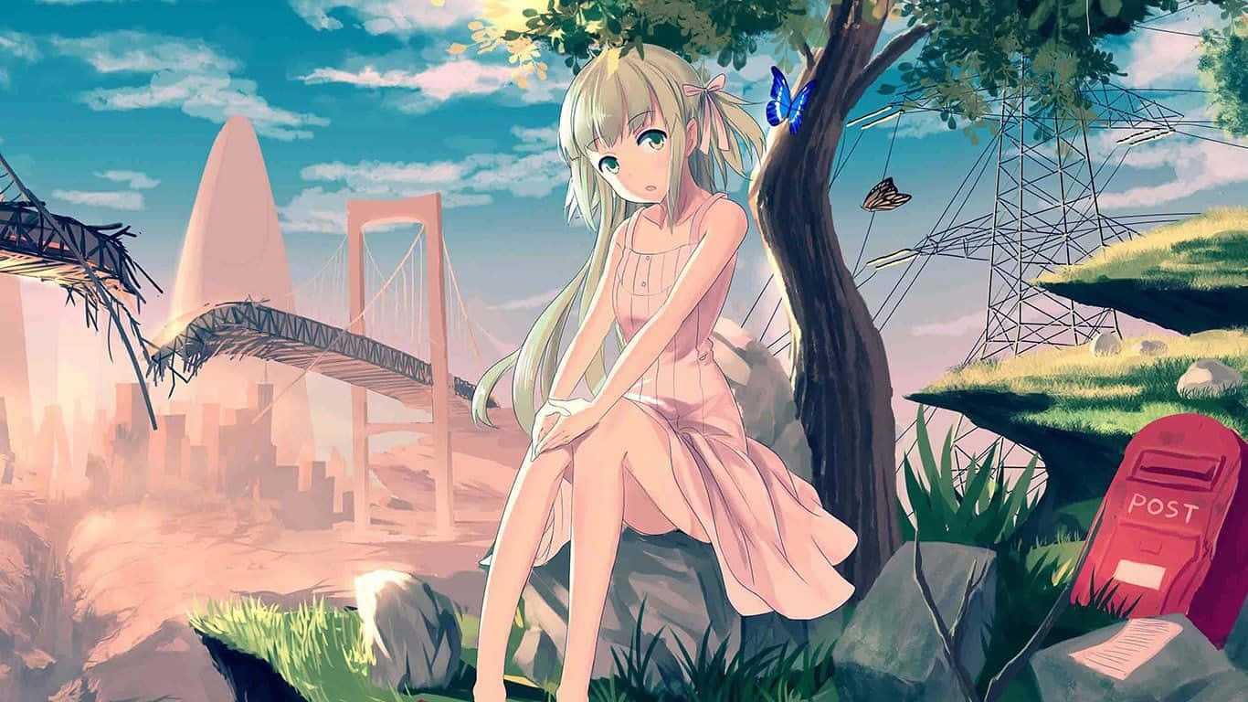 Unosfondo Adorabile E Estetico Per Il Desktop Con Tematica Anime. Sfondo