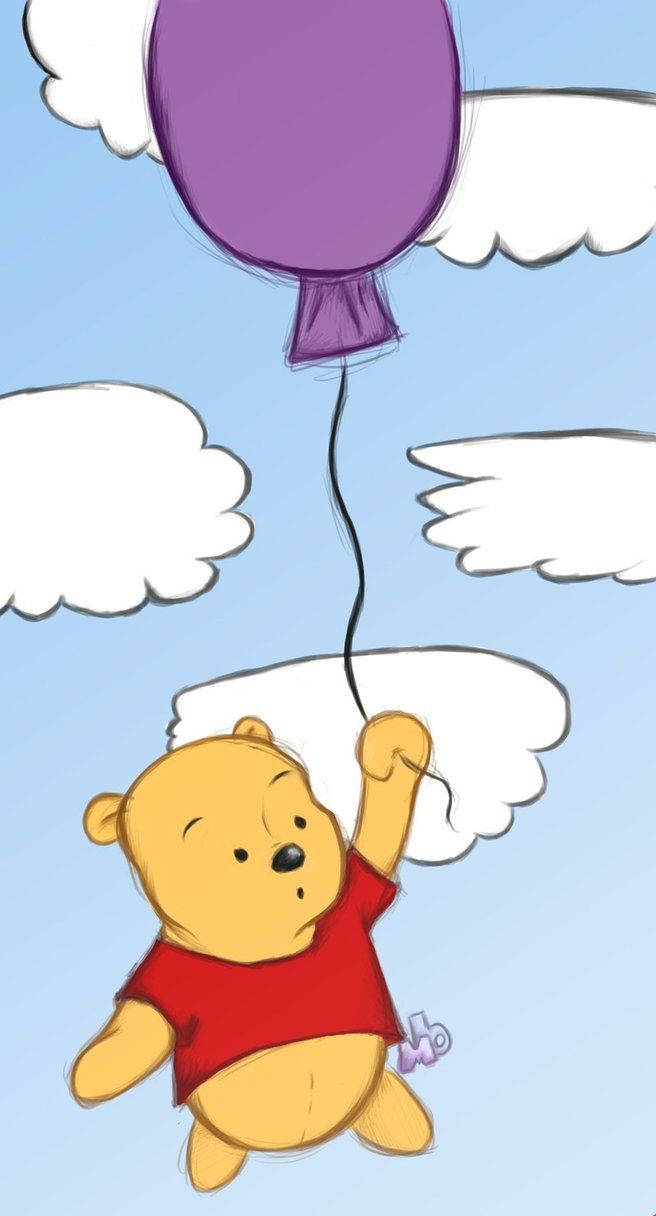 Cute Aesthetic Cartoon Pooh With Balloon Background