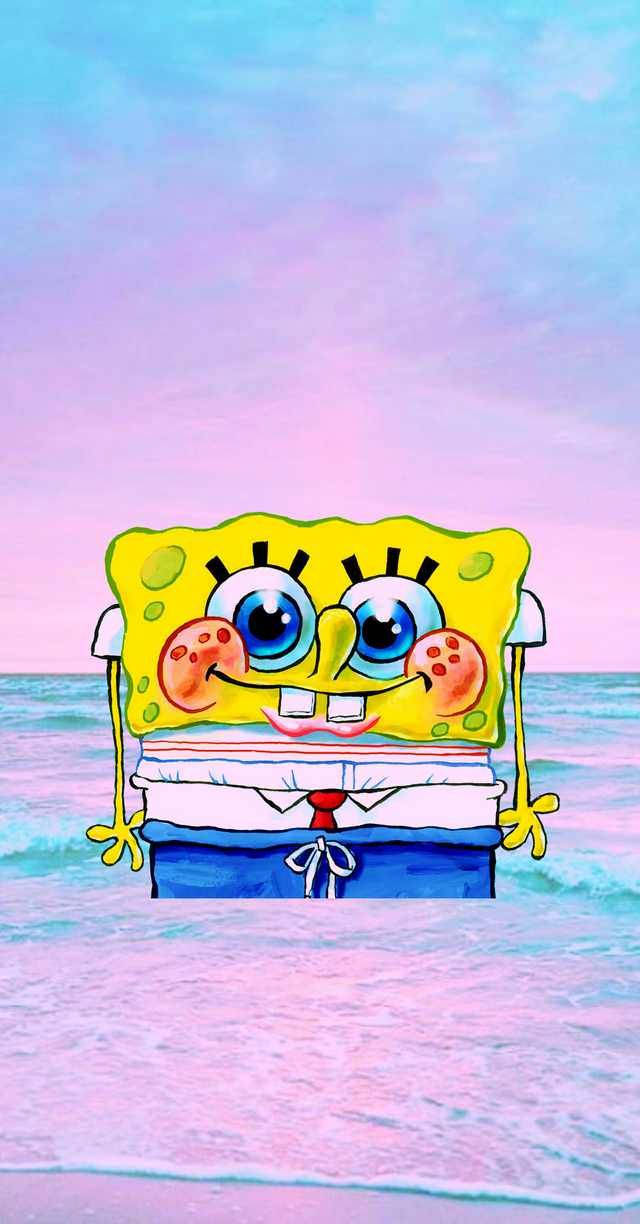 Cute Aesthetic Cartoon Spongebob On Beach