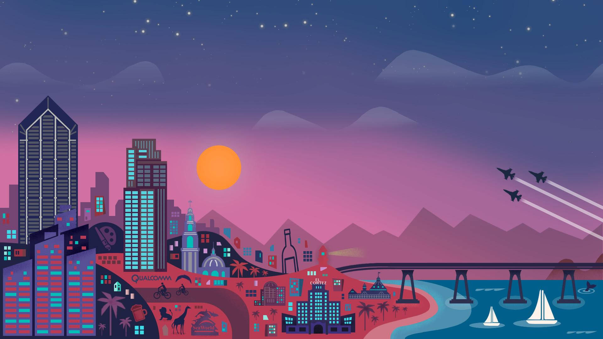 Magical Evening in a Cute Aesthetic City Wallpaper