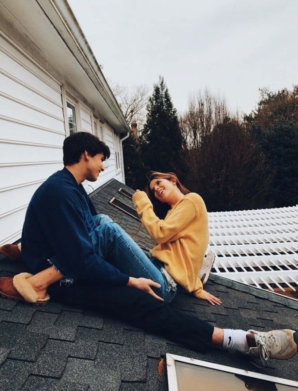 Cute Aesthetic Couple On Roof Picture