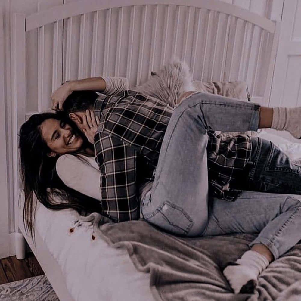 Cute Aesthetic Couple Bed Cuddling Picture