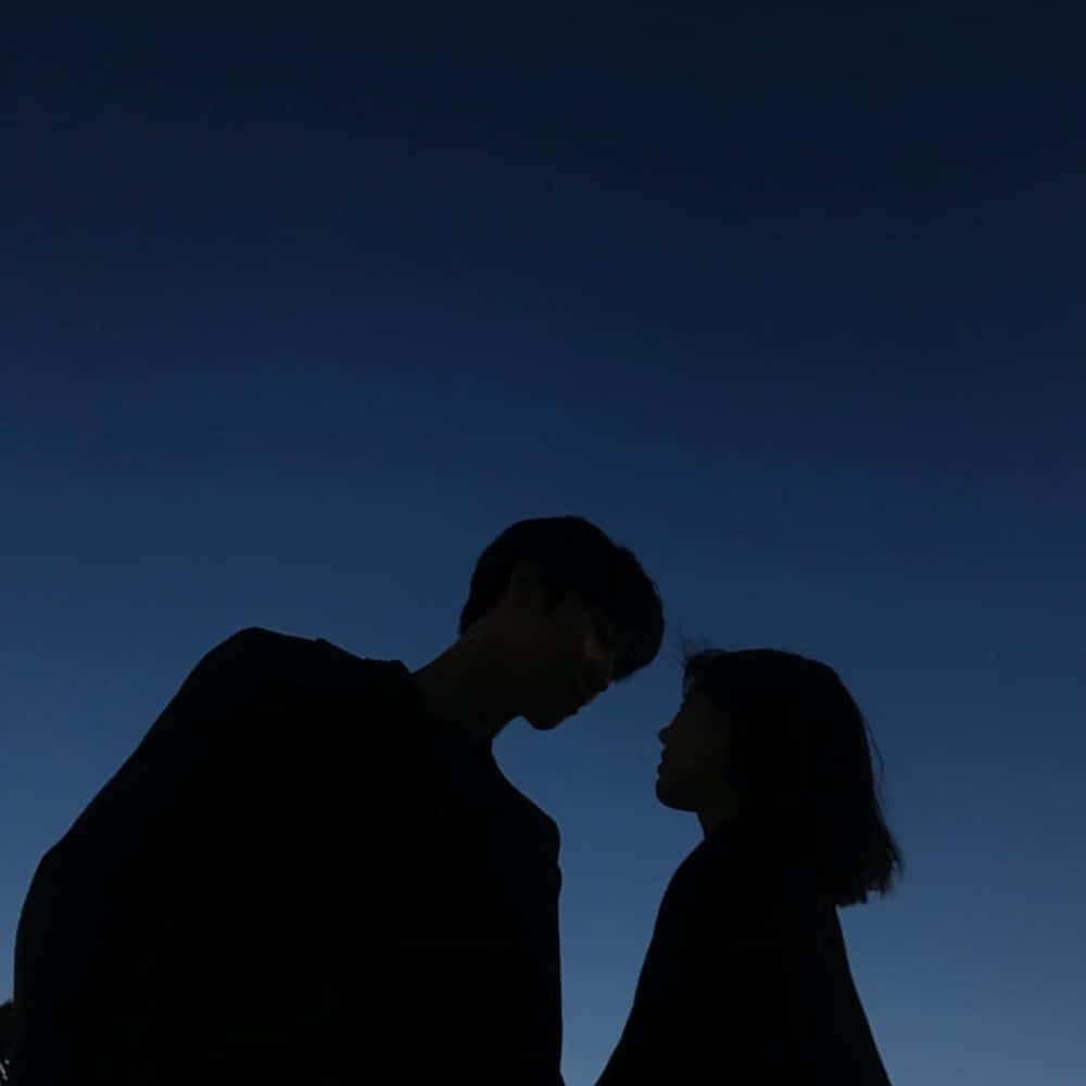Niedlichesästhetisches Paar-silhouettenbild Im Nachthimmel