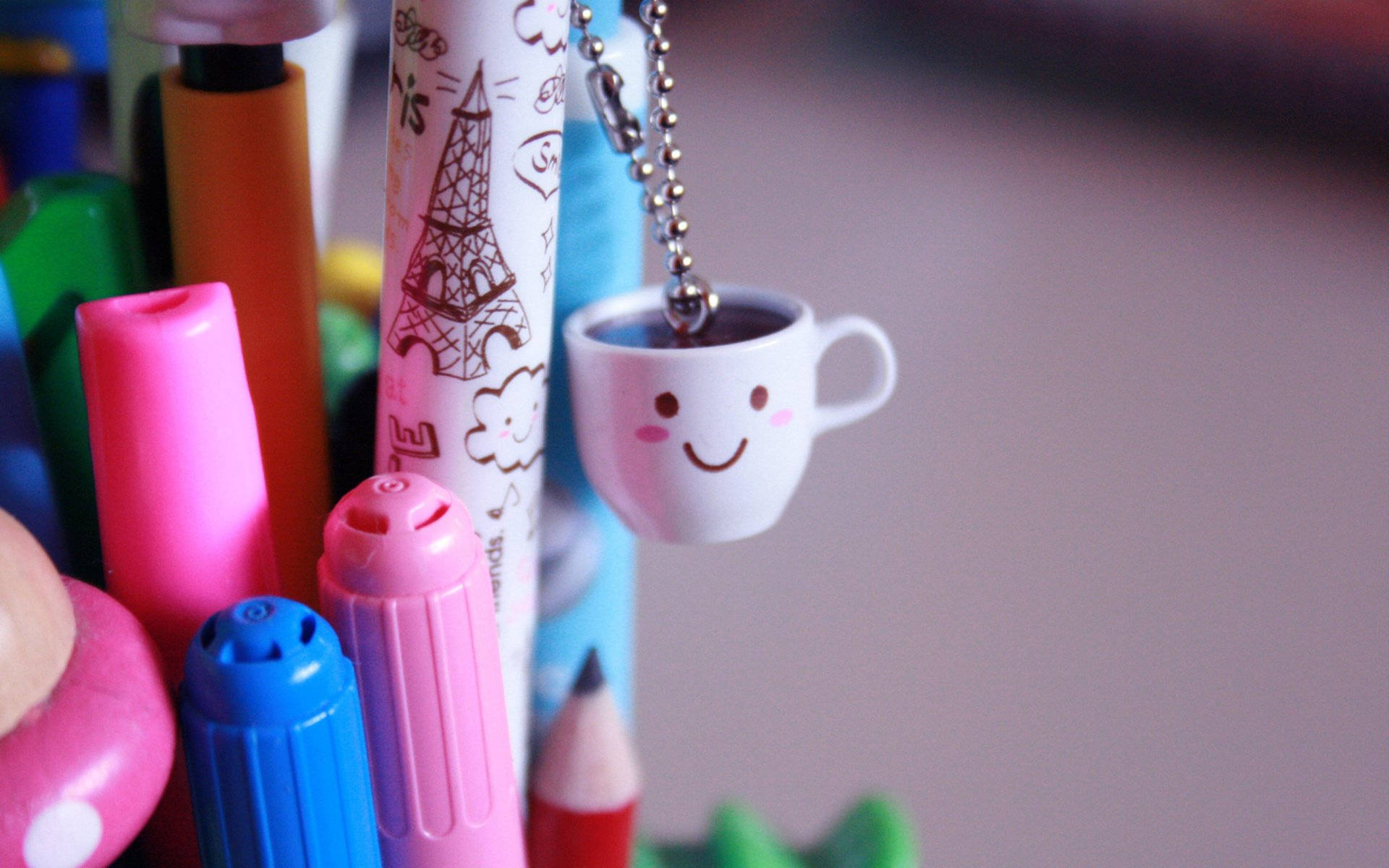 Cute Aesthetic Cup And Pens Wallpaper