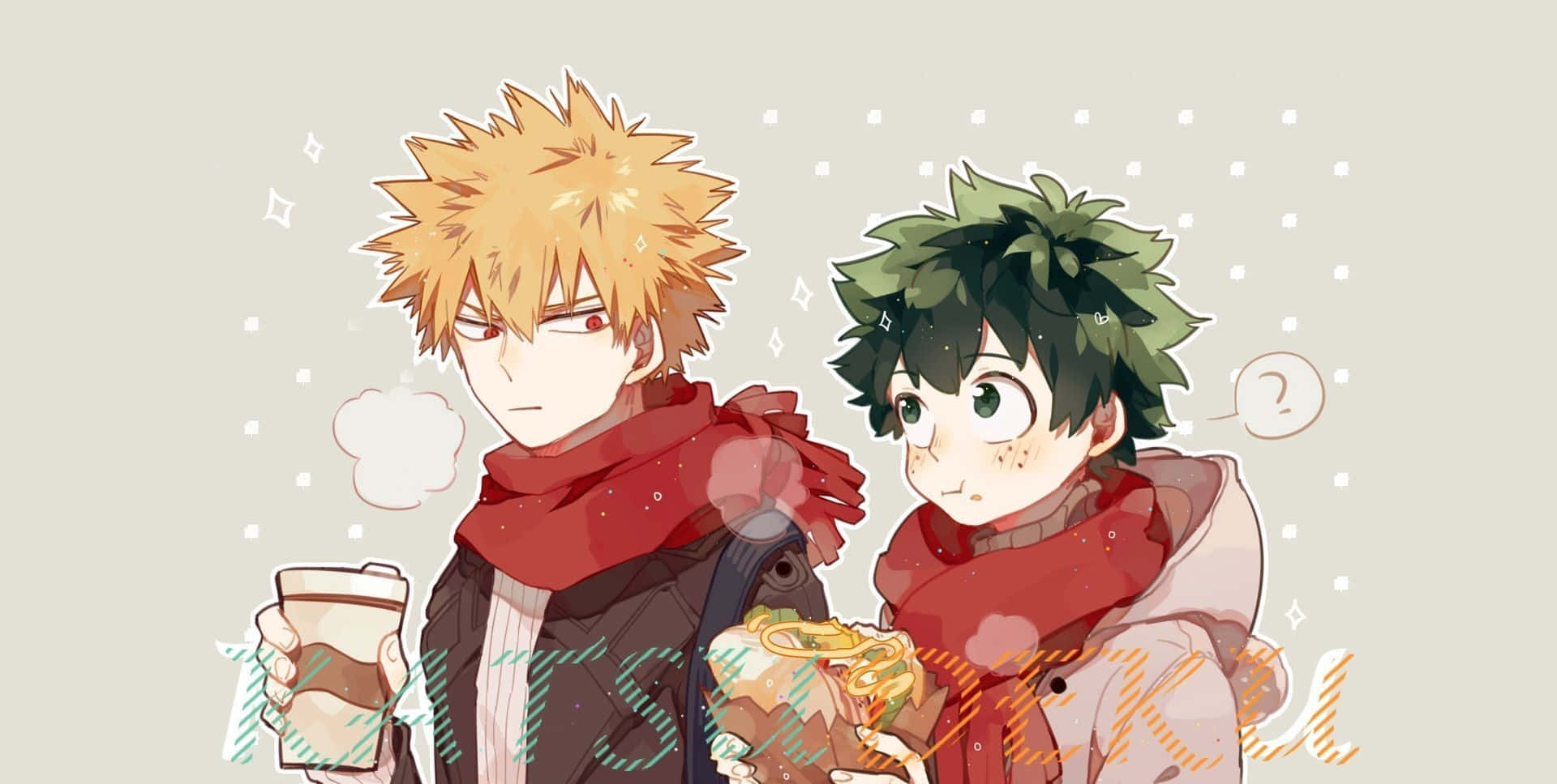 Cute Aesthetic Deku And Bakugo Winter Clothes Wallpaper